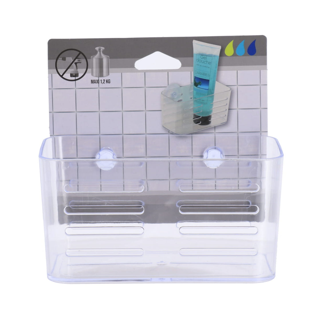 Coș Organizator Mediu Rectangular din PS cu Ventuze - Transparent - ramosdecor