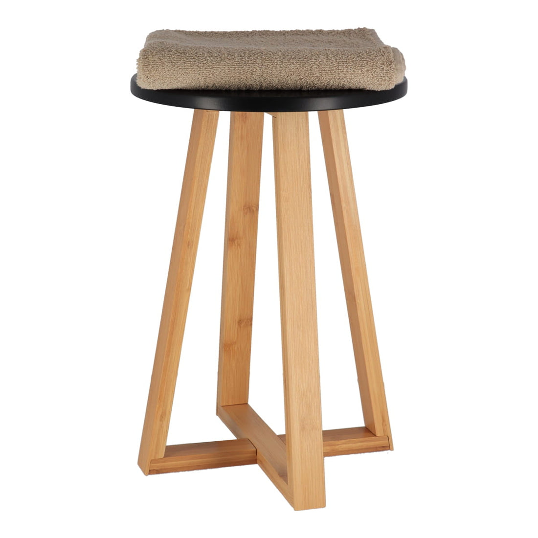 Taburet cu picioare din bambus și șezut din MDF negru - Negru/Bambus - ramosdecor