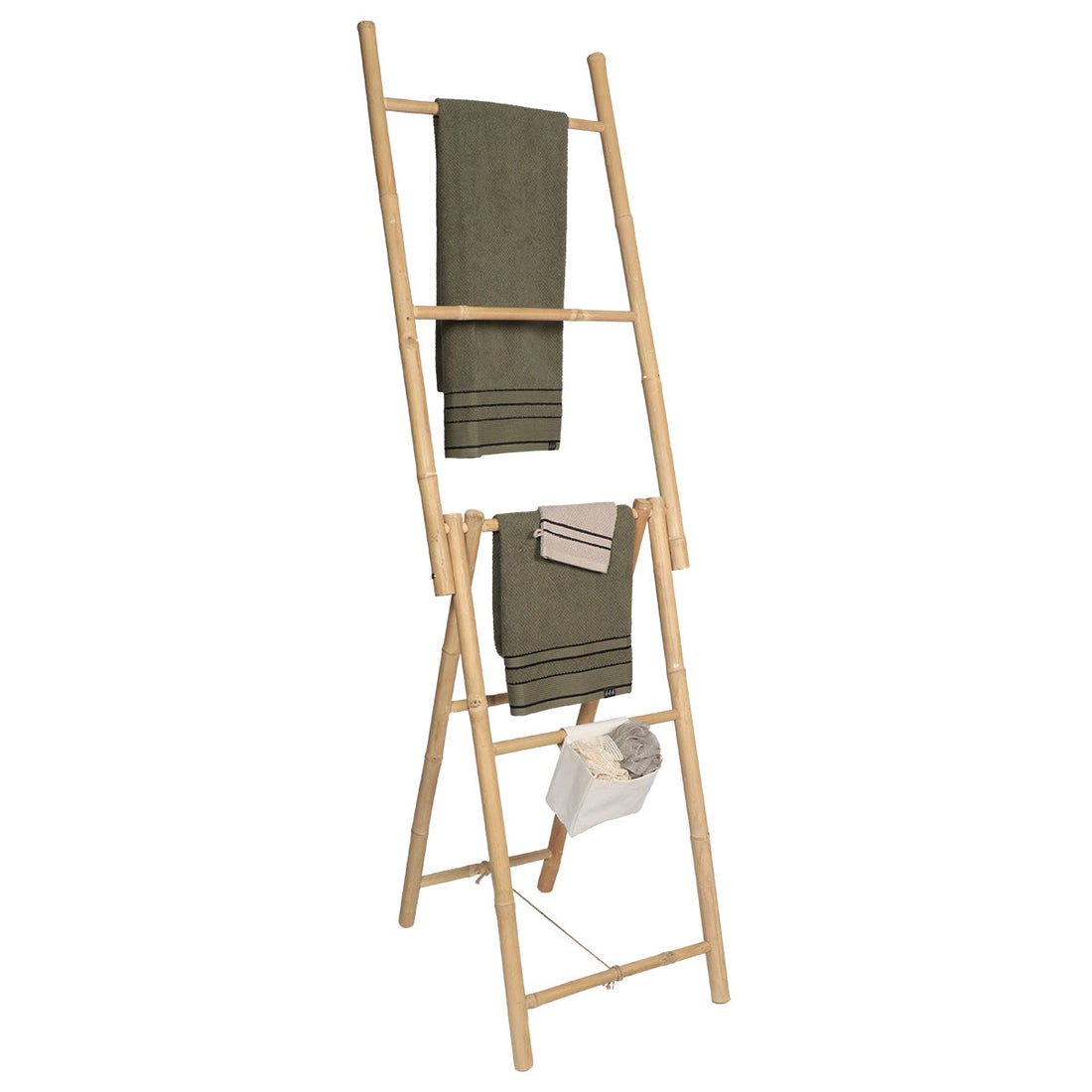 Suport pliabil pentru prosoape tip scară din bambus cu 5 bare - Bambus prezentat într-un decor modern marca Ramos