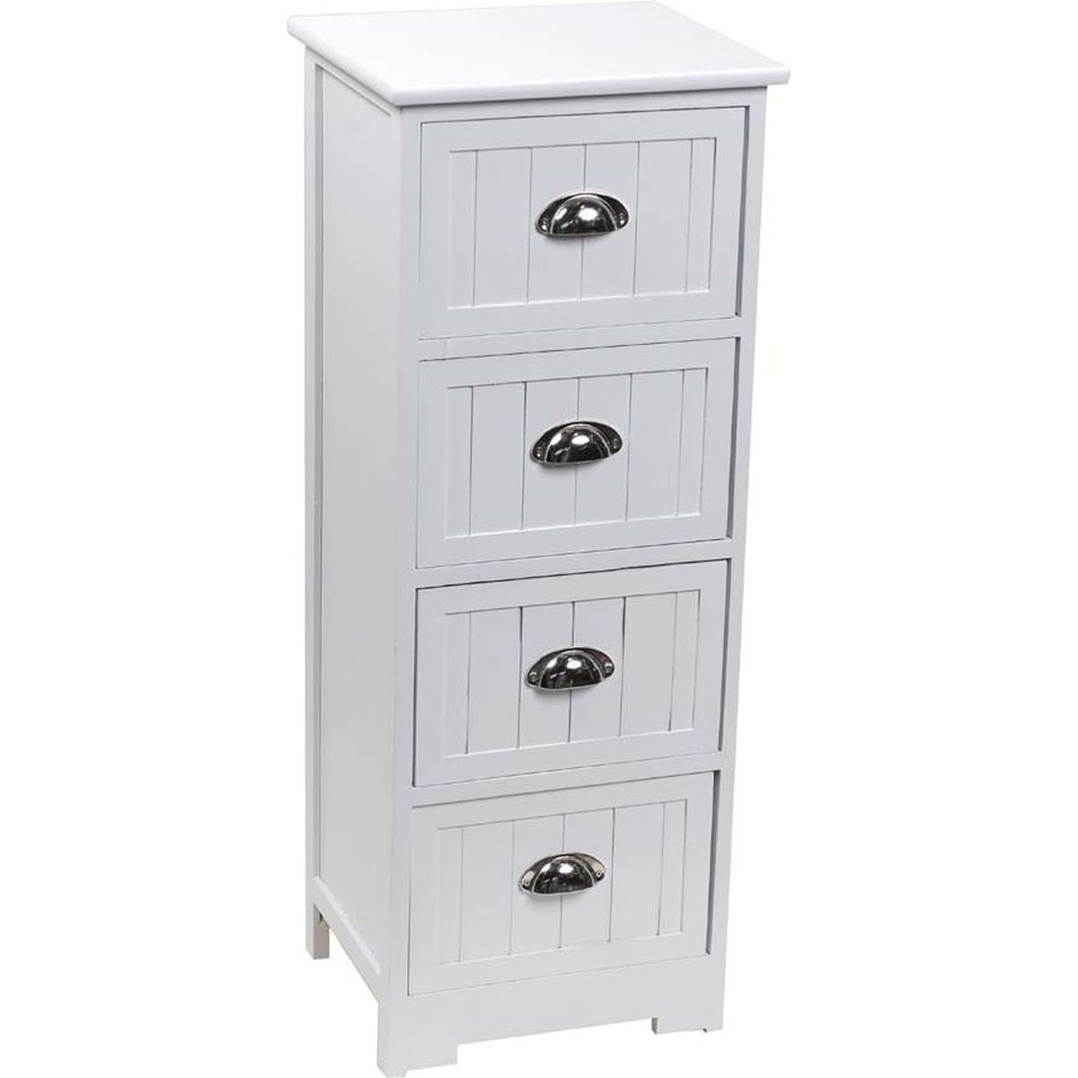 Mobilier din MDF/Paulownia cu 4 Sertare și Mânere - Alb - ramosdecor
