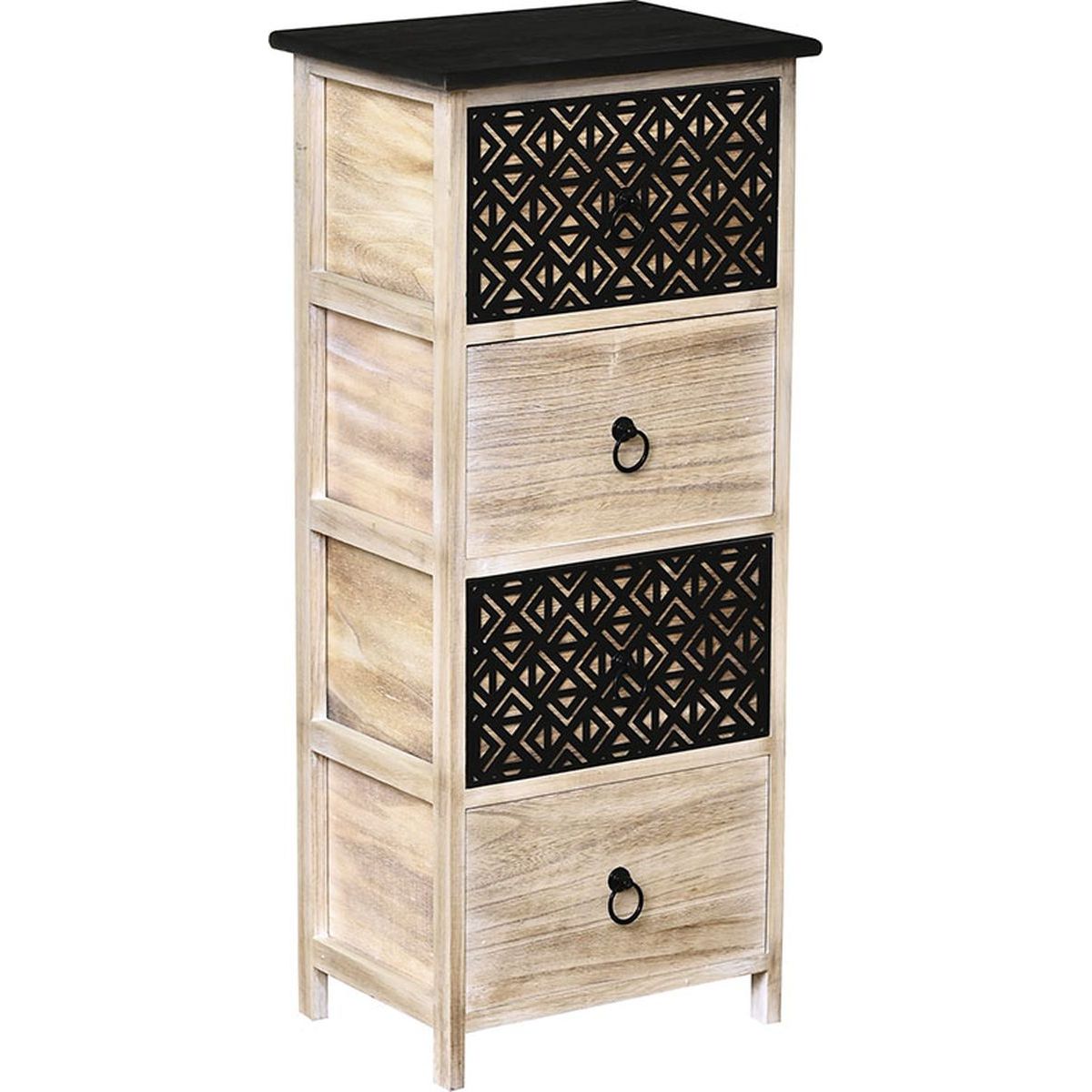 Mobilier din MDF/Paulownia cu 4 Sertare și Mânere Rotunde din Metal - Natural/Negru cu Gravură (Copy) - ramosdecor