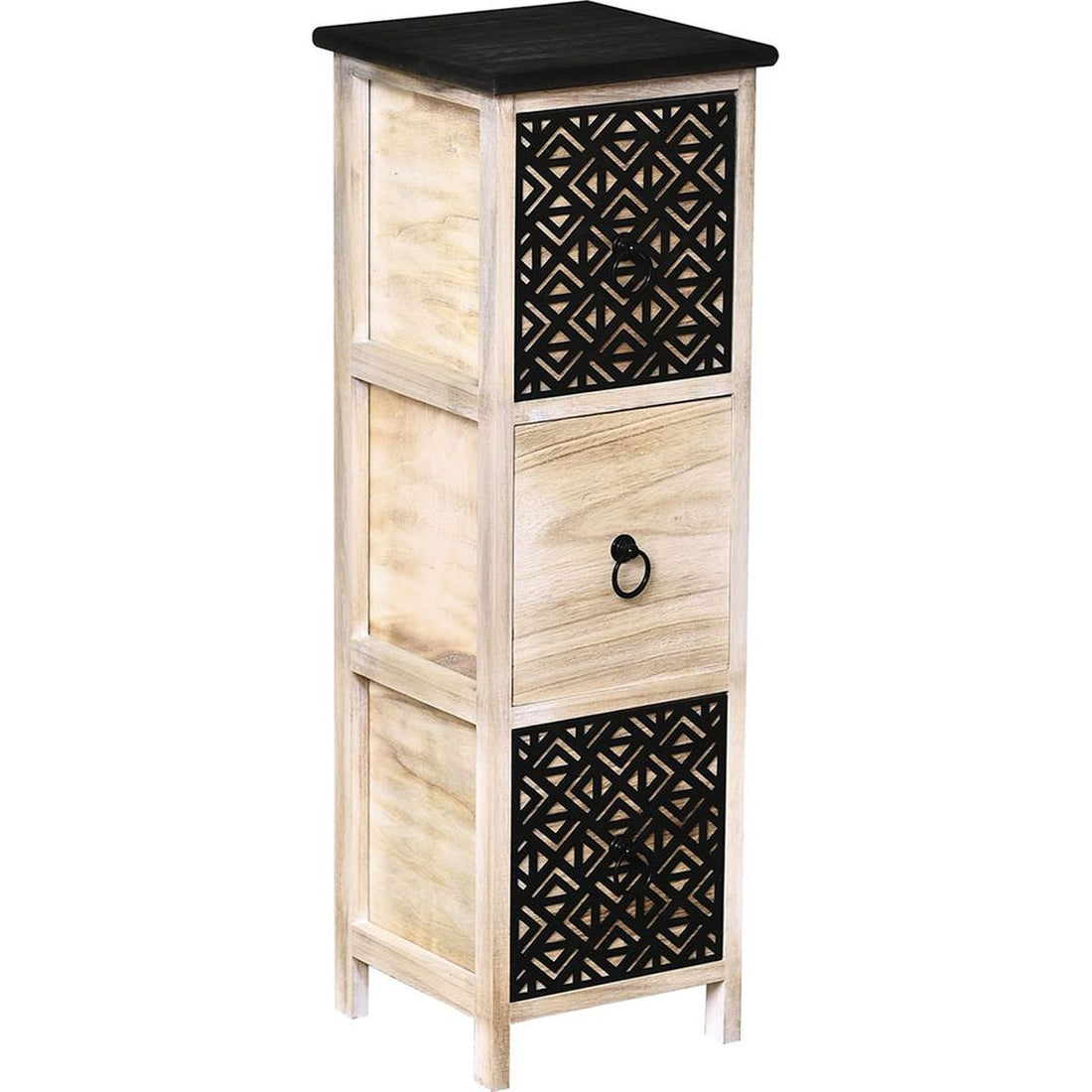 Mobilier MDF/Paulownia 3 sertare - Natural/Negru cu gravură - ramosdecor