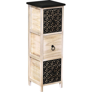 Mobilier MDF/Paulownia 3 sertare - Natural/Negru cu gravură - ramosdecor