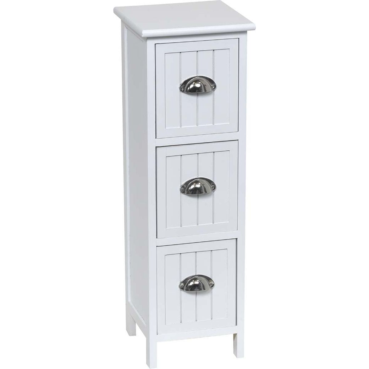 Mobilier din MDF/Paulownia cu 3 Sertare și Mânere - Alb - ramosdecor