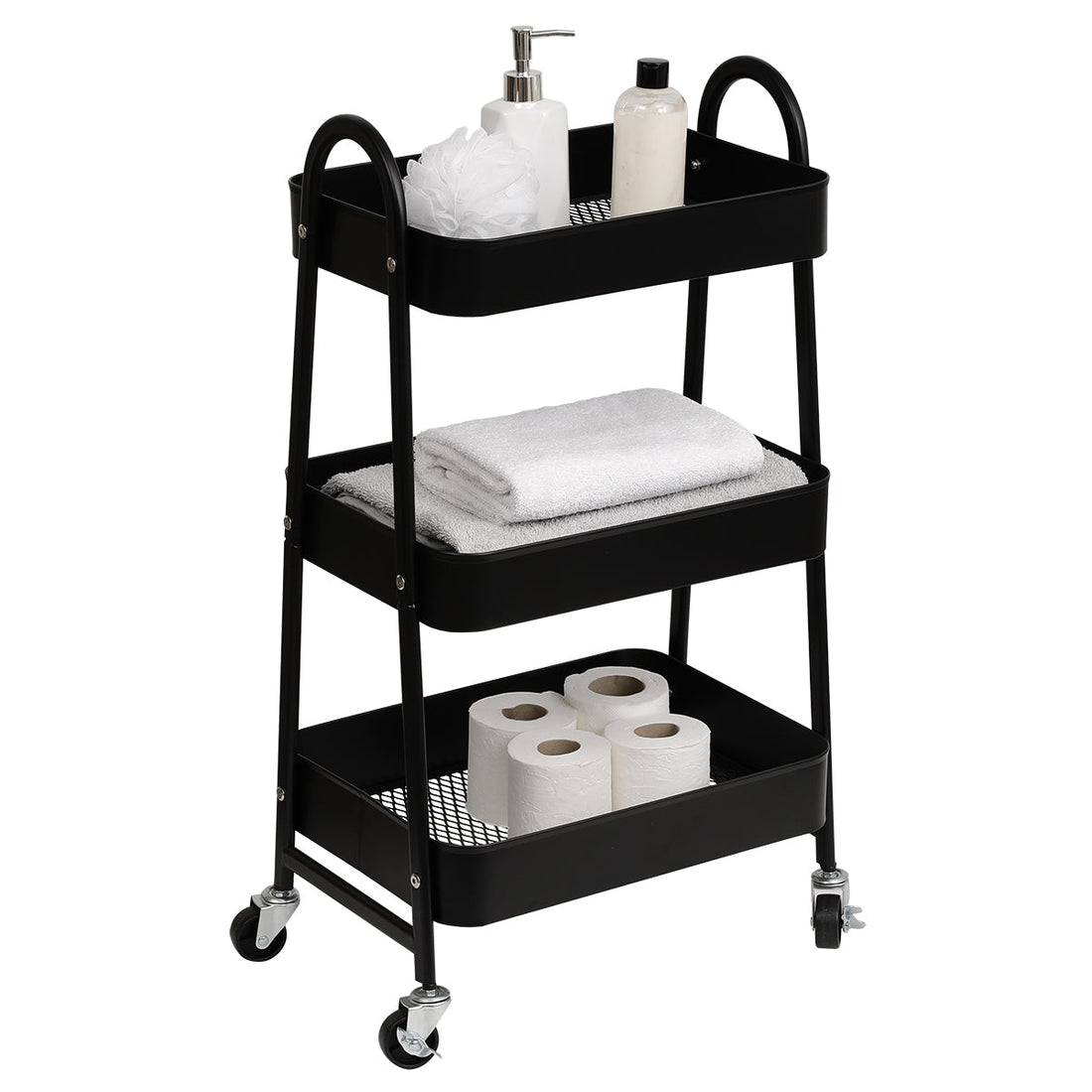 Mobilier Metalic pe Roți cu 3 Rafturi din ABS - Negru - ramosdecor
