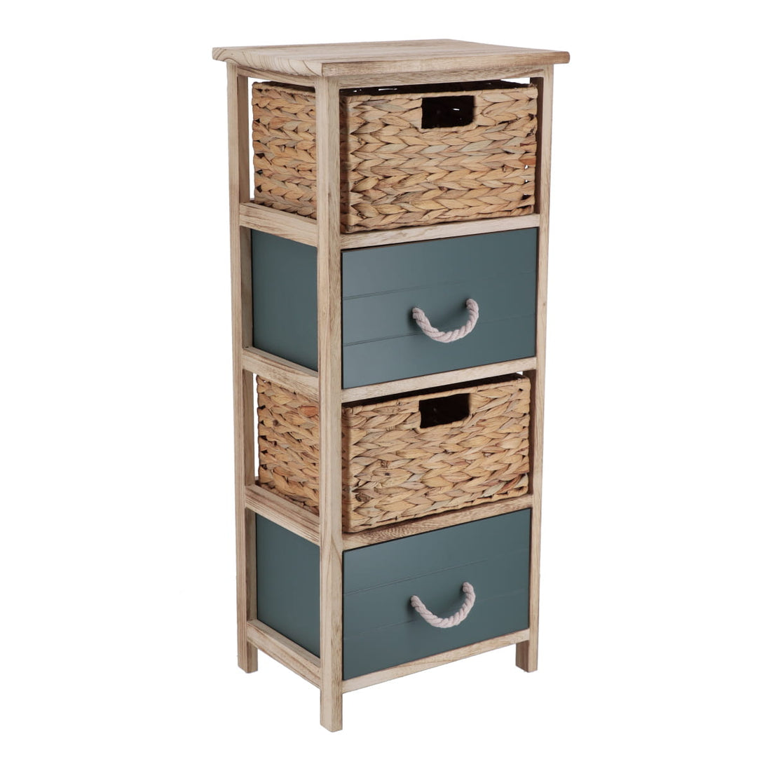Mobilier din MDF/Paulownia cu 2 Coșuri din Jacint de Apă + 2 Sertare cu Lamele din Lemn - Natural/Khaki - ramosdecor