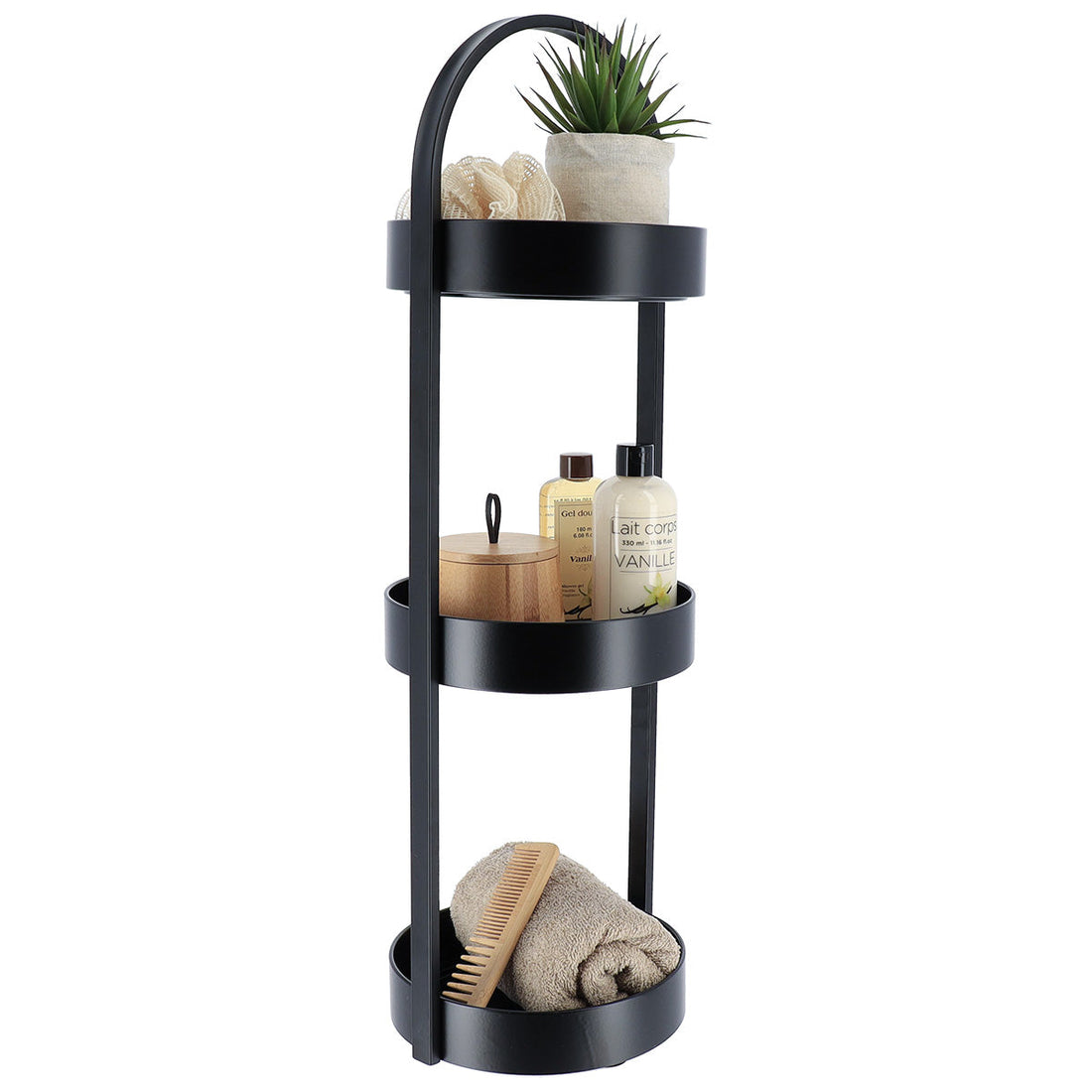 Mobilier Rotund din Metal cu 3 Rafturi - Negru prezentat într-un decor modern marca Ramos