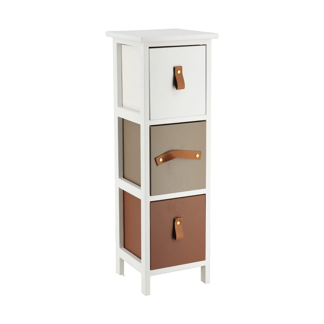 Mobilier din MDF/Paulownia cu 3 Sertare - Alb/Maro prezentat într-un decor modern marca Ramos