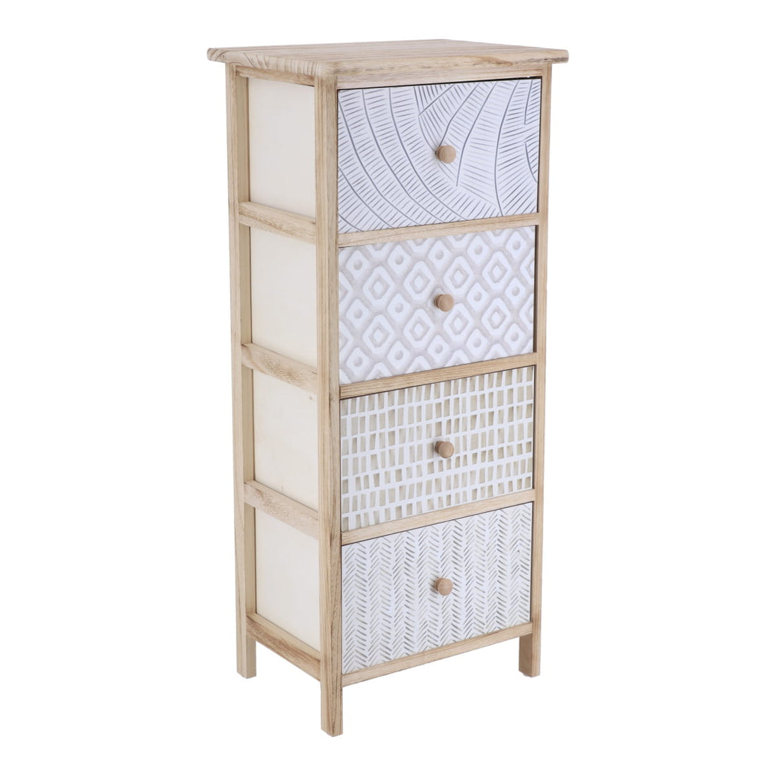 Mobilier din Paulownia cu 4 Sertare Imprimate și Butoane din Lemn - Natural - ramosdecor