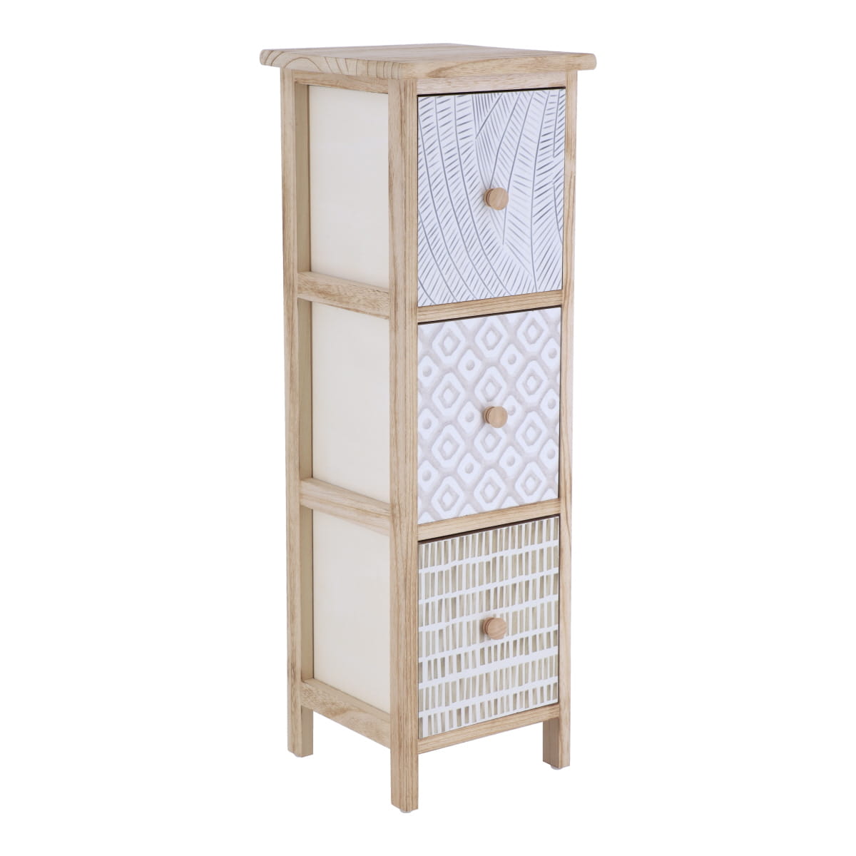 Mobilier din Paulownia cu 3 Sertare Imprimate și Butoane din Lemn - Natural - ramosdecor