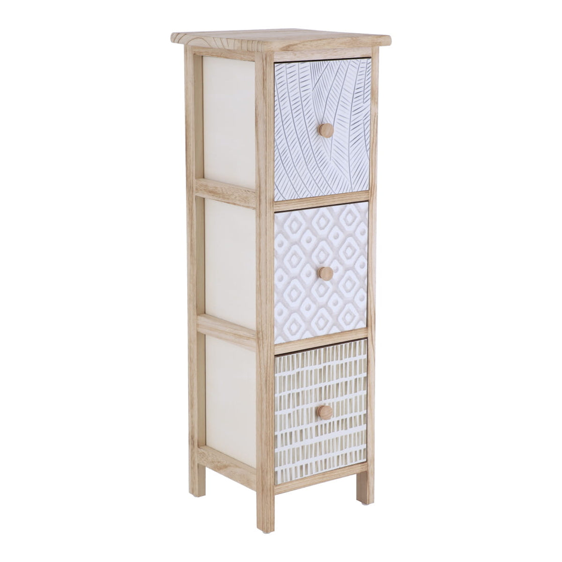 Mobilier din Paulownia cu 3 Sertare Imprimate și Butoane din Lemn - Natural - ramosdecor