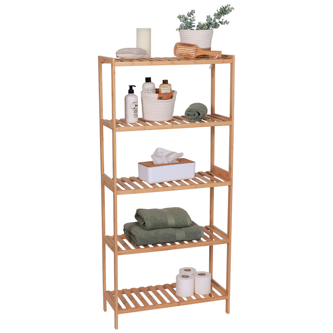 Mobilier din bambus cu 5 rafturi - Bambus prezentat într-un decor modern marca Ramos