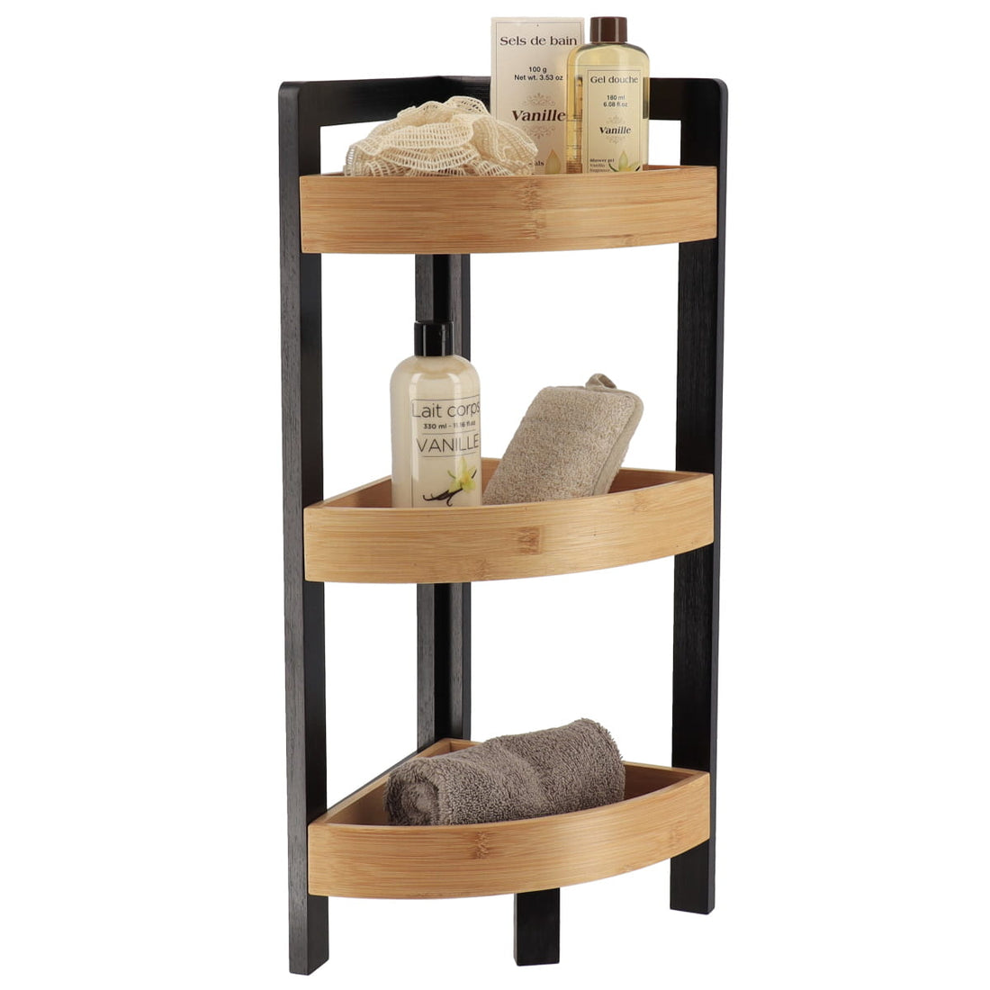 Dulap colțar din MDF cu 3 rafturi din bambus - Negru/Bambus - ramosdecor