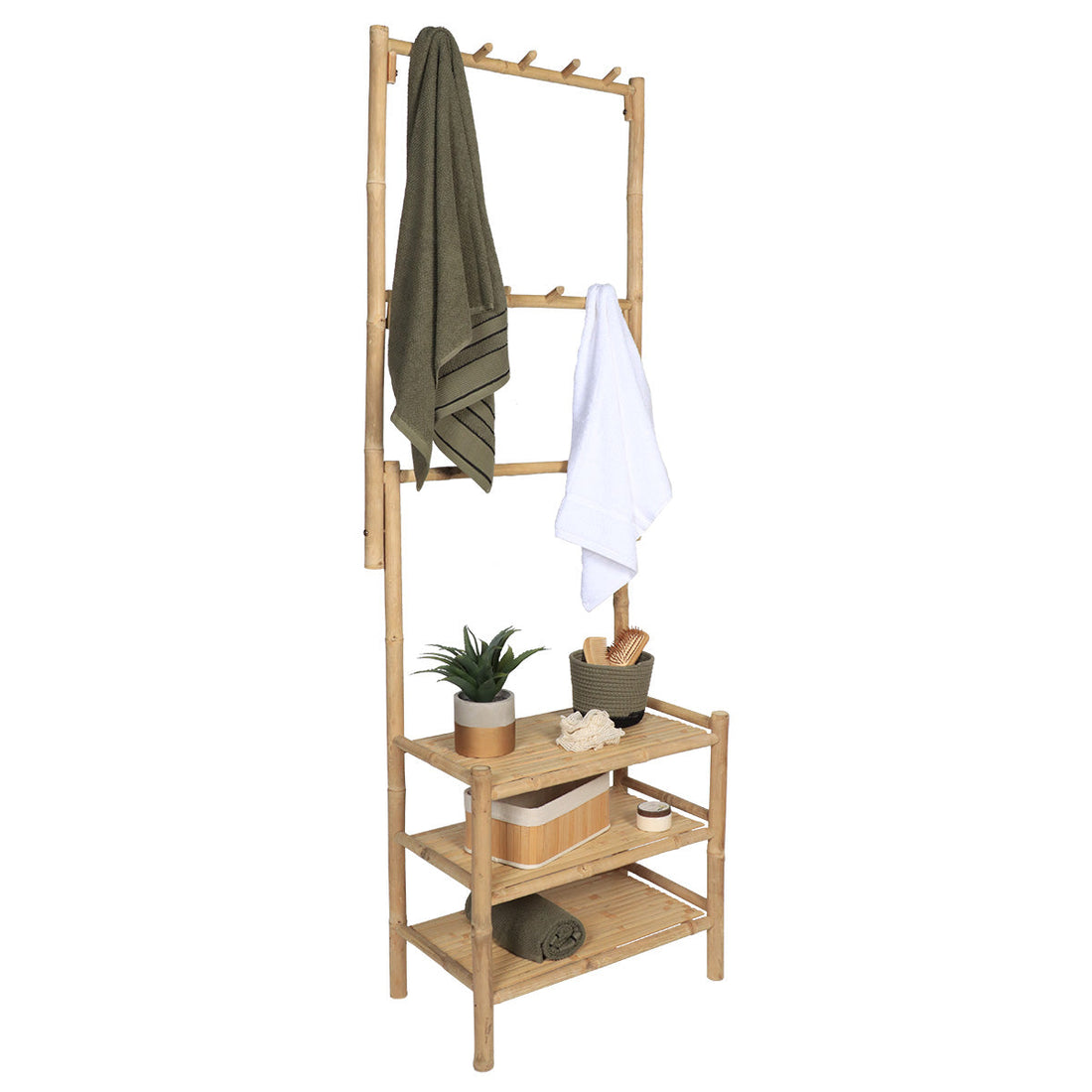 Mobilier de dressing KD din bambus cu 3 rafturi - Bambus prezentat într-un decor modern marca Ramos