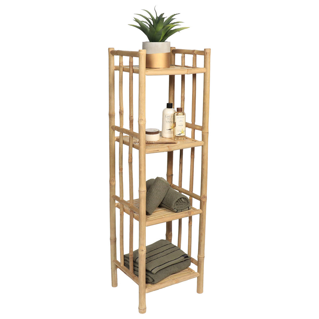 Mobilier KD din bambus cu 4 rafturi - Bambus prezentat într-un decor modern marca Ramos