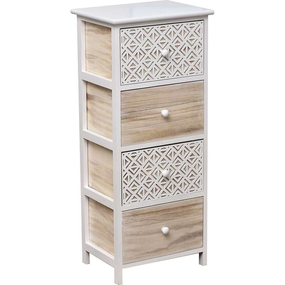 Mobilier din Paulownia - 4 Sertare cu Mânere din Metal - Alb/Gri - ramosdecor