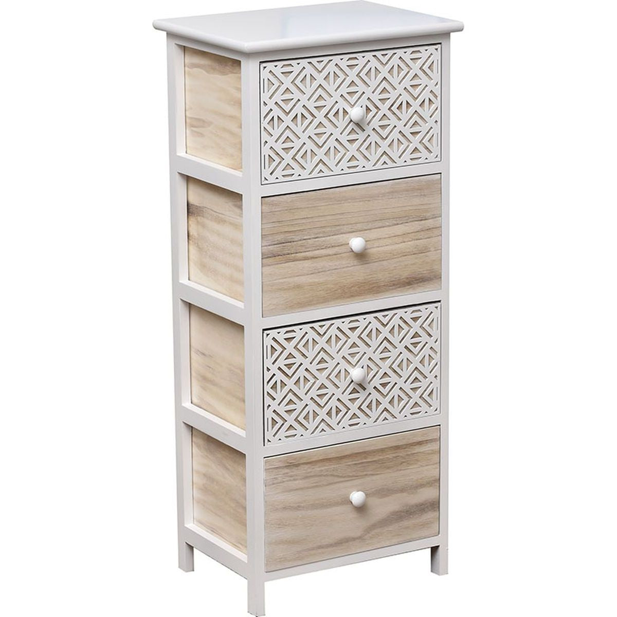 Mobilier din Paulownia - 4 Sertare cu Mânere din Metal - Alb/Gri - ramosdecor