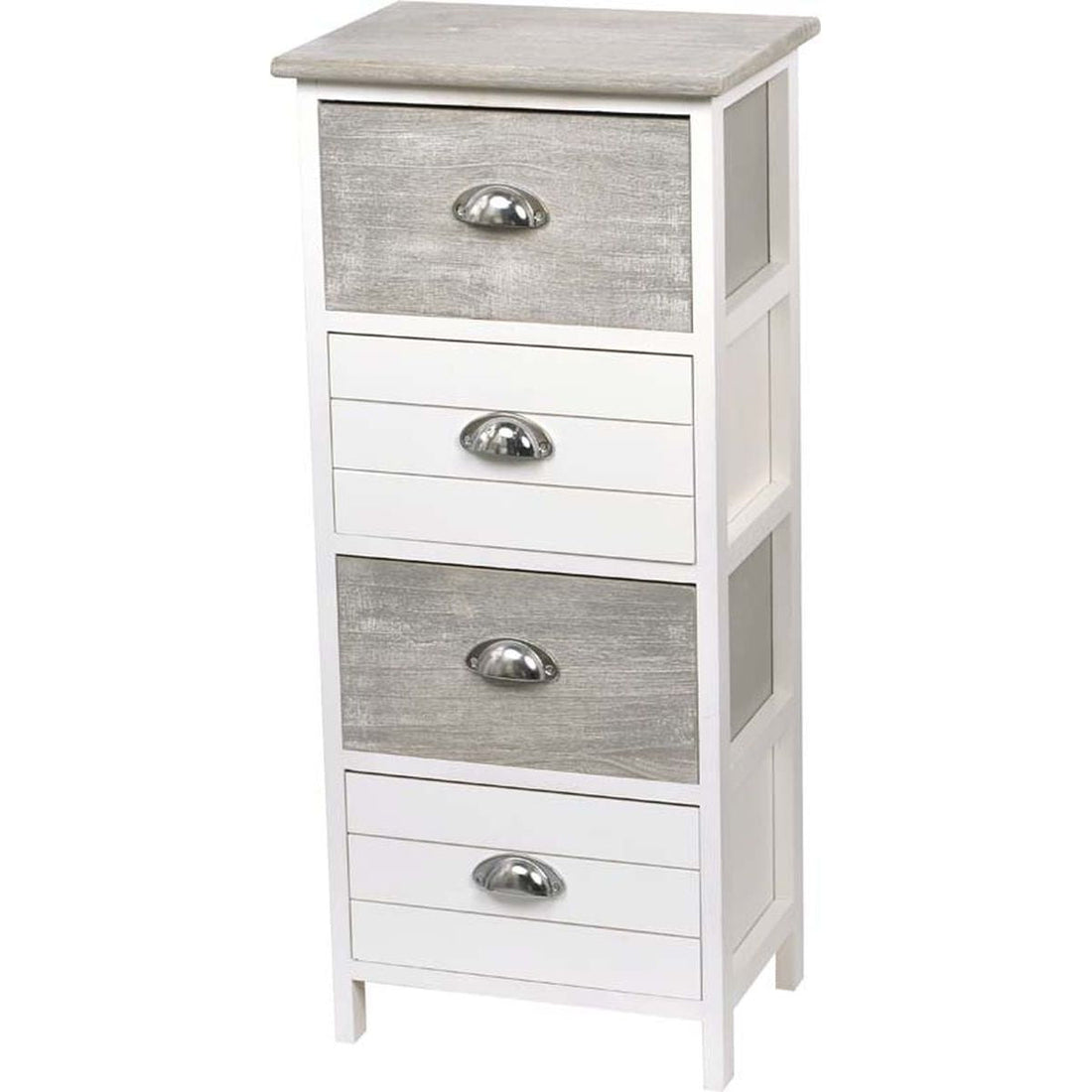 Mobilier Paulownia 4 sertare, mânere metal - Bicolor Alb/Gri - ramosdecor