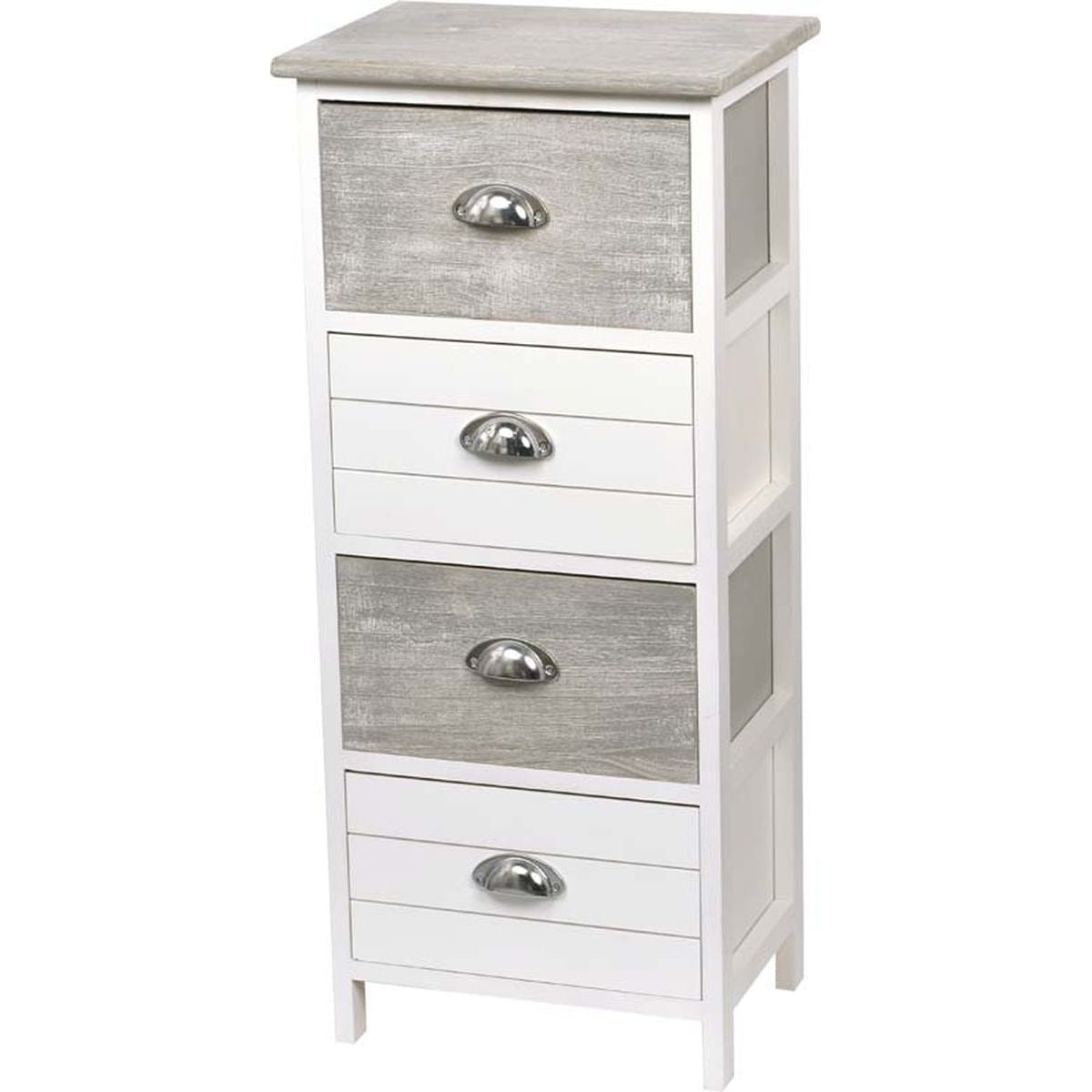 Mobilier Paulownia 4 sertare, mânere metal - Bicolor Alb/Gri - ramosdecor
