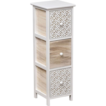 Mobilier din Paulownia cu 3 Sertare și Mânere din Lemn - Alb/Natural/Gravat - ramosdecor
