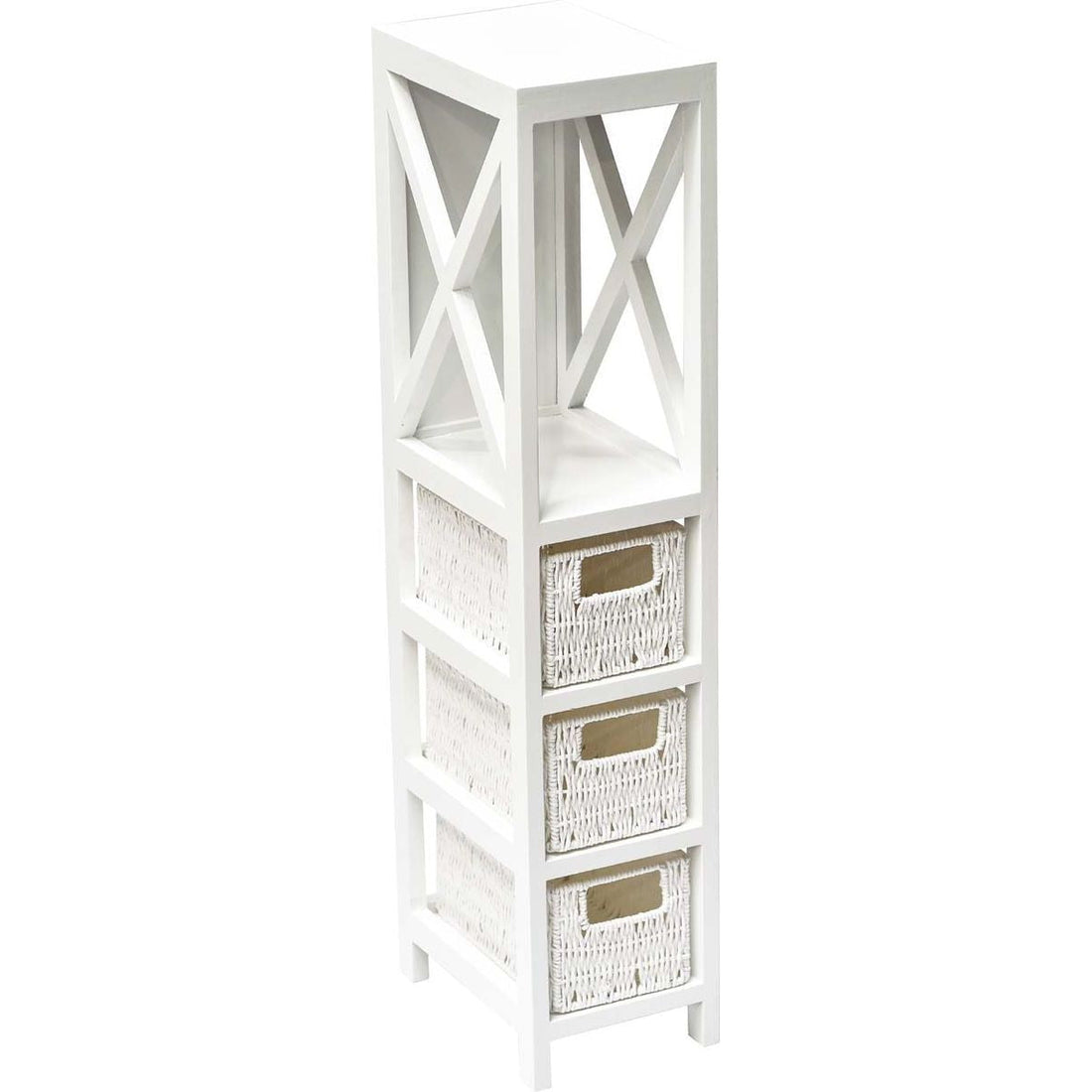 Mobilier Alb din MDF cu 1 Raft + 3 Coșuri Împletite din Hârtie - Alb - ramosdecor