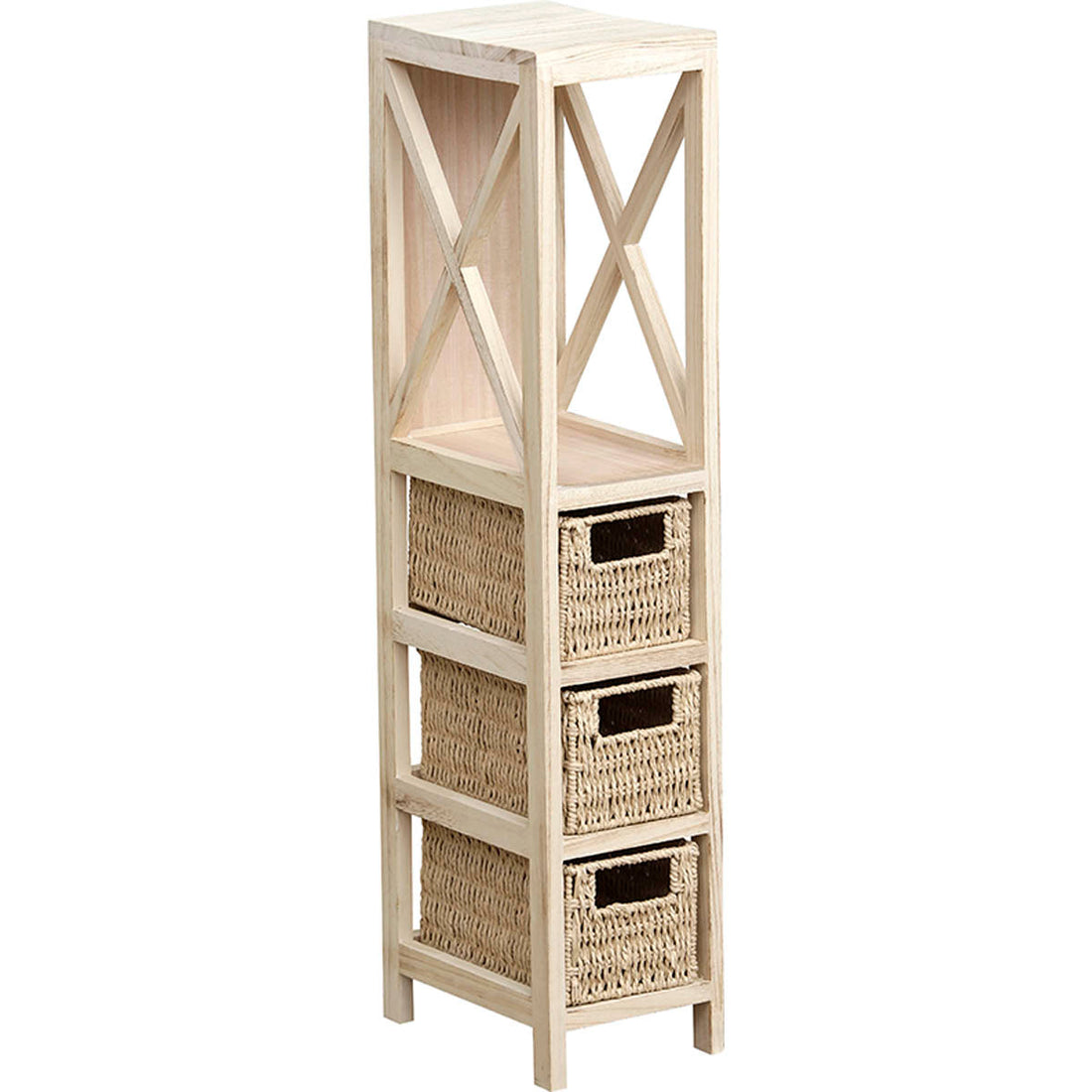 Mobilier Natural din MDF cu 1 Raft + 3 Coșuri Împletite din Hârtie - Natural - ramosdecor