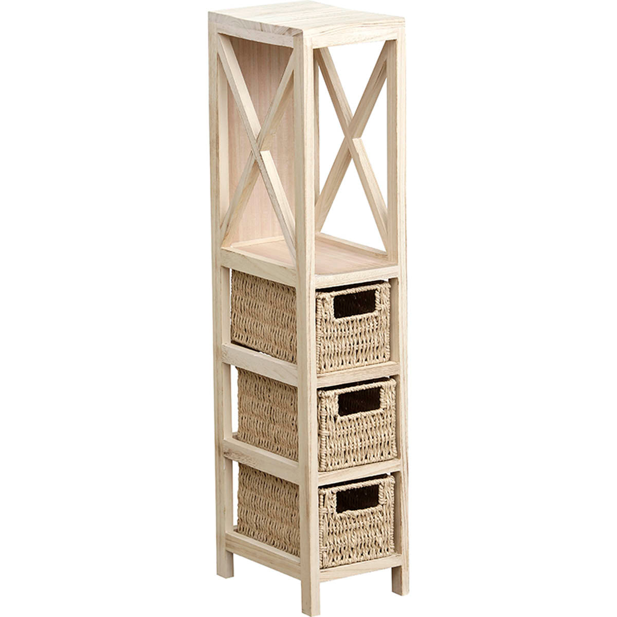 Mobilier Natural din MDF cu 1 Raft + 3 Coșuri Împletite din Hârtie - Natural - ramosdecor