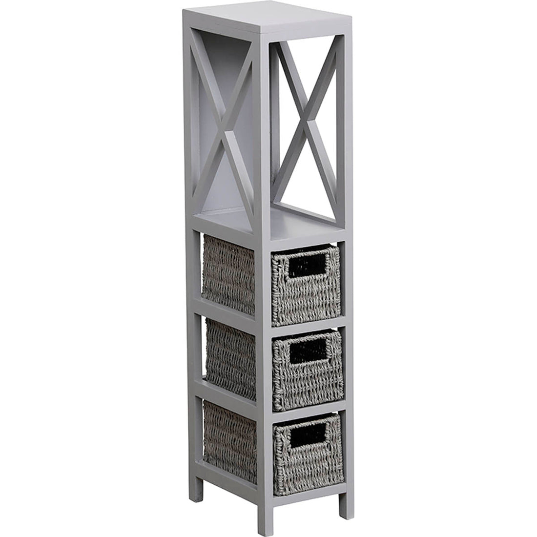Mobilier Gri din MDF cu 1 Raft + 3 Coșuri Împletite din Hârtie - Gri - ramosdecor