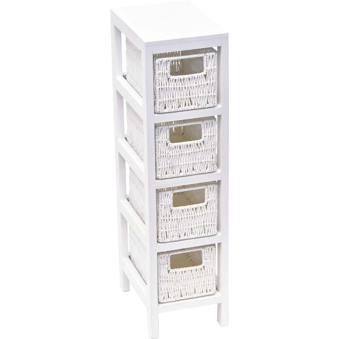 Mobilier din MDF/Paulownia Alb cu 4 Coșuri din Hârtie Împletită - Alb - ramosdecor