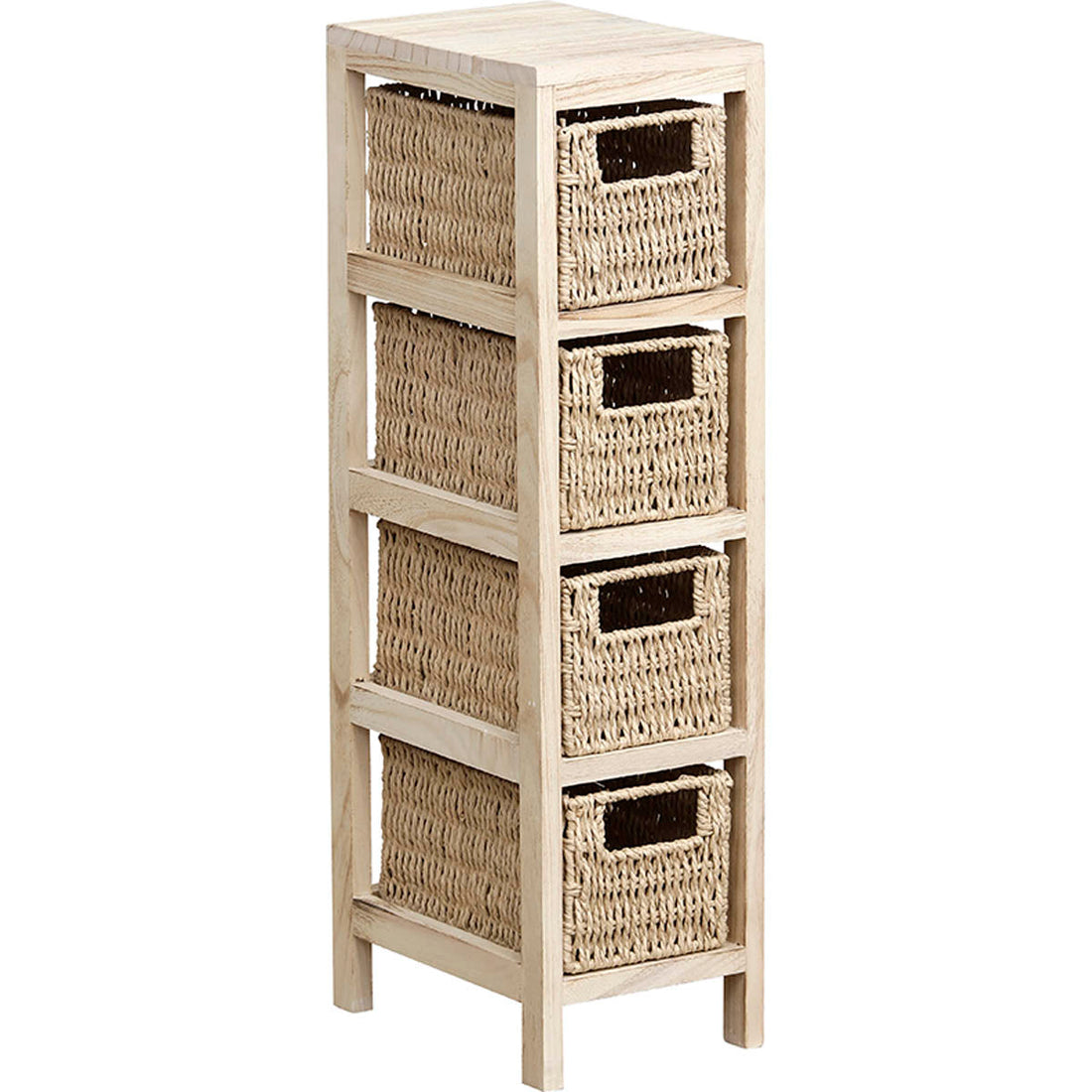 Mobilier din Paulownia Natural cu 4 Coșuri din Hârtie Împletită - Natural - ramosdecor