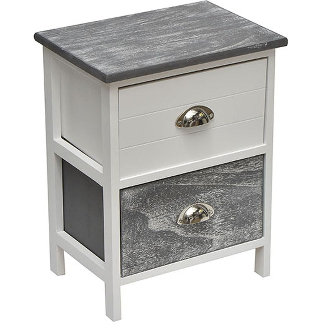 Mobilier mic din Paulownia/MDF cu 2 Sertare și Mânere din Metal - Bicolor Alb/Gri Spălat - ramosdecor