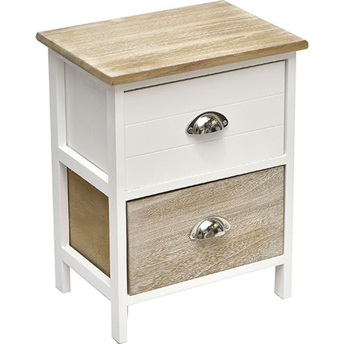 Mobilier mic din Paulownia/MDF cu 2 Sertare și Mânere din Metal - Bicolor Alb/Natural - ramosdecor