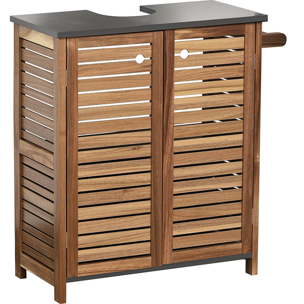 Cabinet De Chiuvetă Din Acacia Și MDF Cu 2 Uși + 1 Raft Interior + Suport Pentru Prosoape Pe Lateral - Element - ramosdecor