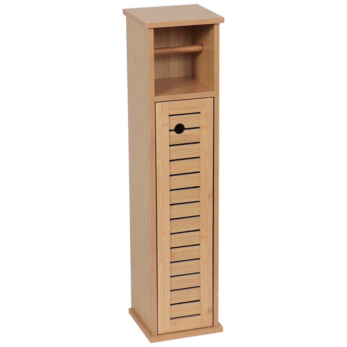 Dispenser De Hârtie Igienică Din Bambus/MDF Cu 1 Ușă + 1 Raft - Trinidad prezentat într-un decor modern marca Ramos