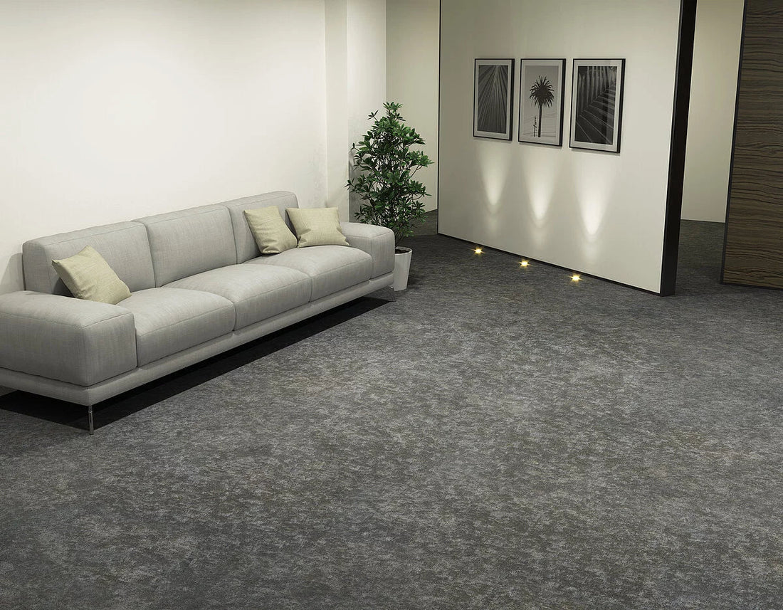 Mochetă Modulară Autoadezivă  Contura MO 25x100 cm prezentat într-un decor modern marca Ramos