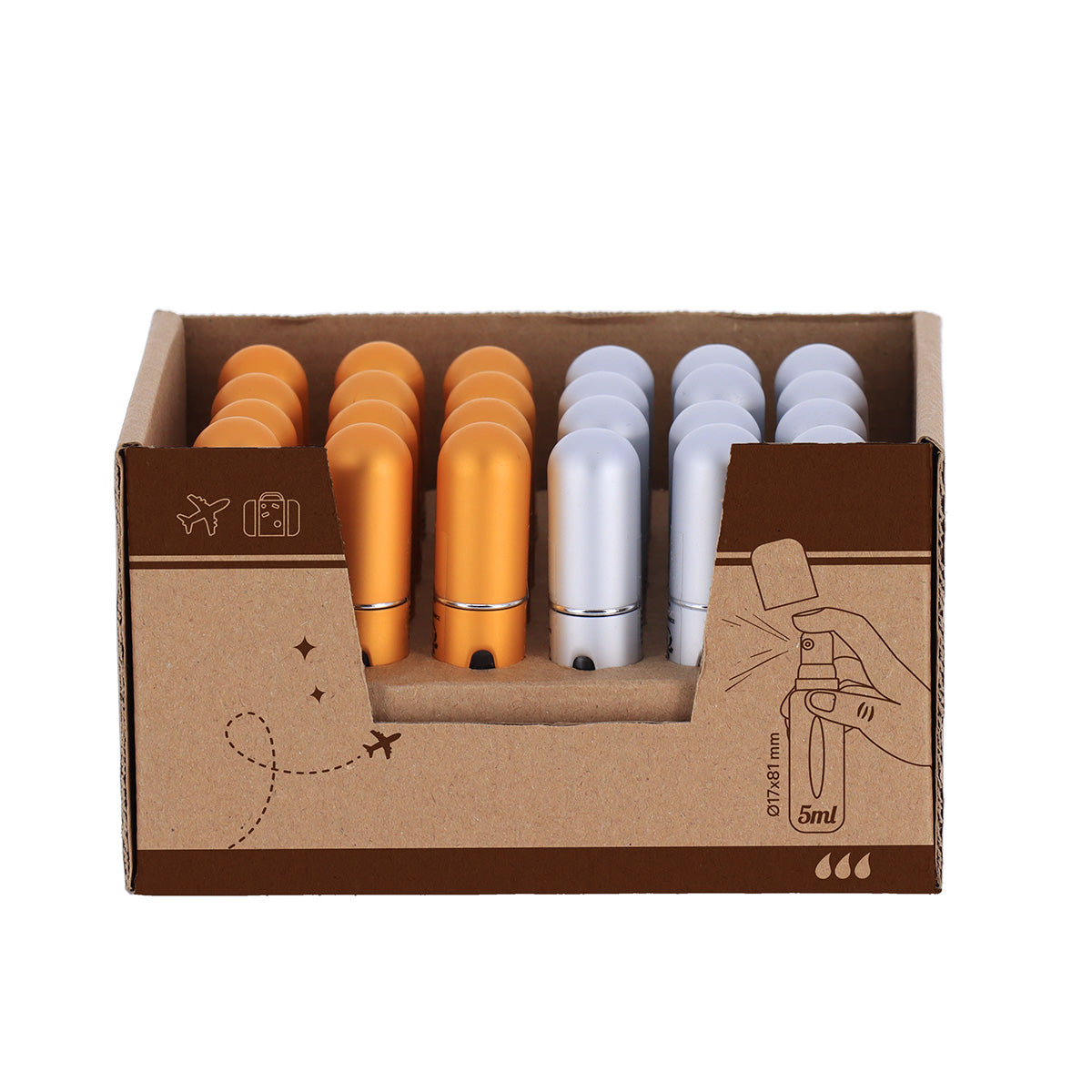 Set cu 24 Tuburi de Parfum de 5 ml din Aluminiu și PP - Argintii și Aurii - ramosdecor