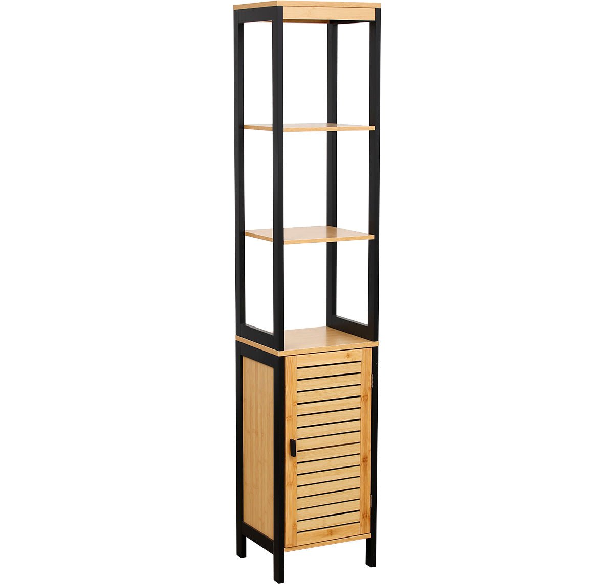 Dulap coloană MDF/Bambus cu 3 rafturi deschise + ușă – Cebu - ramosdecor