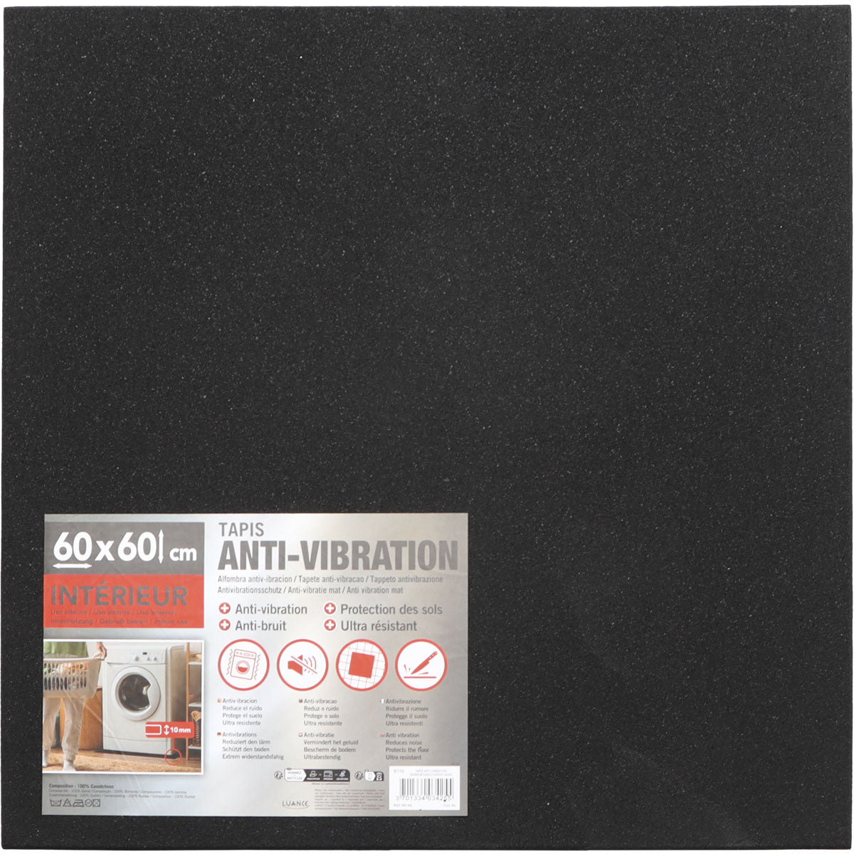 Preș cauciucat anti vibrații pentru mașină spălat 60X60CM RUBBER - Negru - ramosdecor