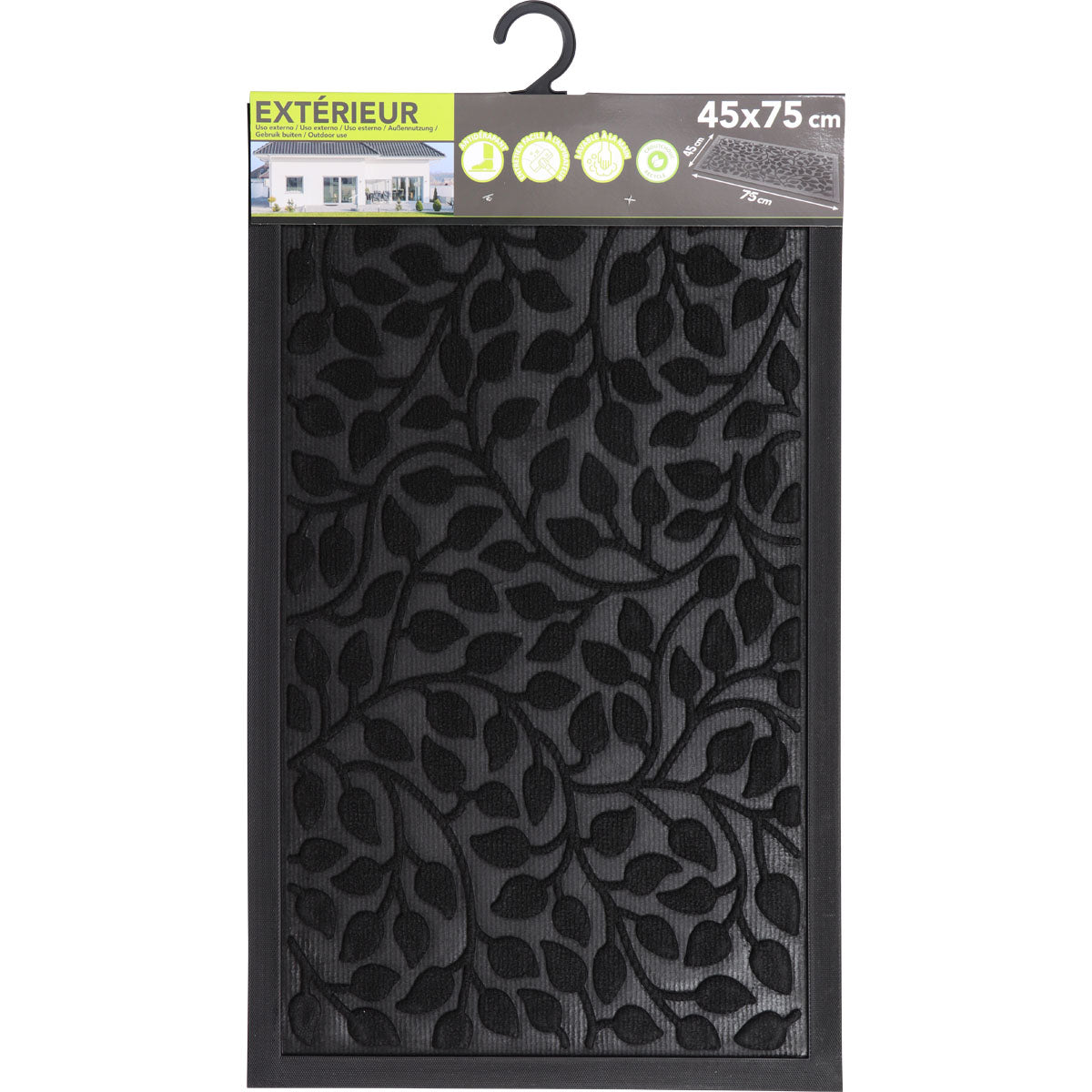 Preș Intrare Feuillage 45X75CM Poliester/Cauciuc - Negru - ramosdecor